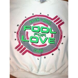 Vtg Rock N Roll Fool For Love Club Sweatshirt New York London Large Volunteer